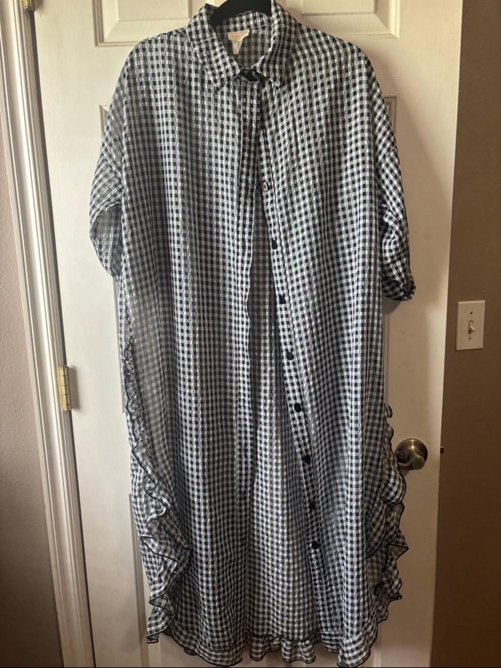 ZADIE B’S: Black & White Gingham Button-Down Shirt Dress